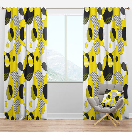 Circular Abstract Retro Geometric I - Mid-Century Modern Curtain Panels