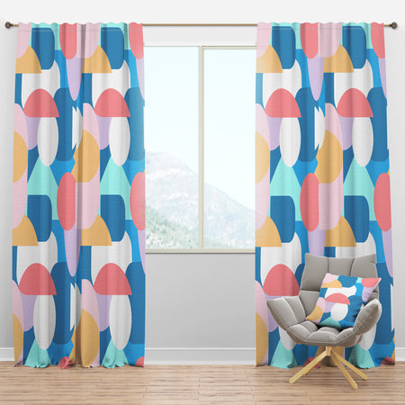 Retro Geometrical Abstract Pattern II - Mid-Century Modern Curtain Panels