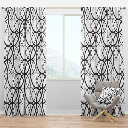 Monochrome Geometric Pattern - Mid-Century Modern Curtain Panels