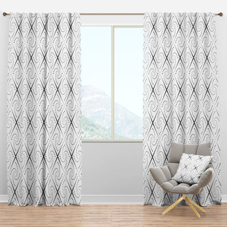 Retro Geometrical Abstract Minimal Pattern III - Mid-Century Modern Curtain Panels