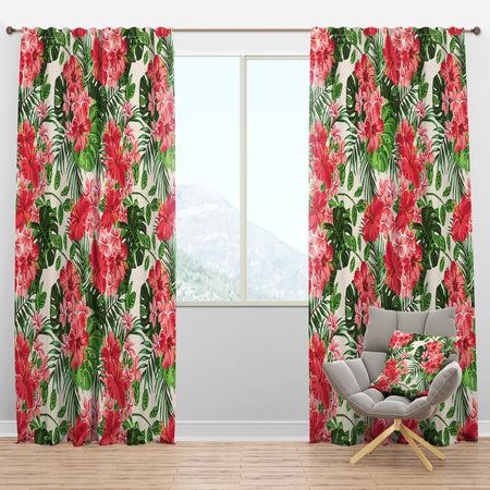 Tropical Leaves and Flowers I - Mid-Century Modern Curtain Panels