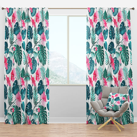 Tropical Botanicals And Flowers - Mid-Century Modern Curtain Panels