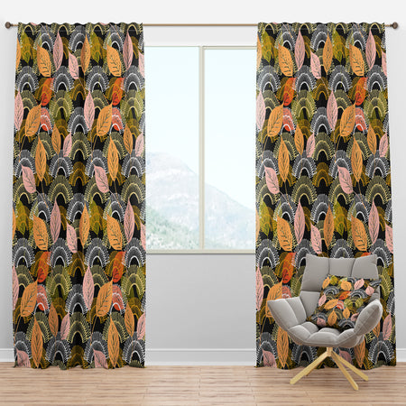 Autumn leaves lace textured pattern - Mid-Century Modern Curtain Panels