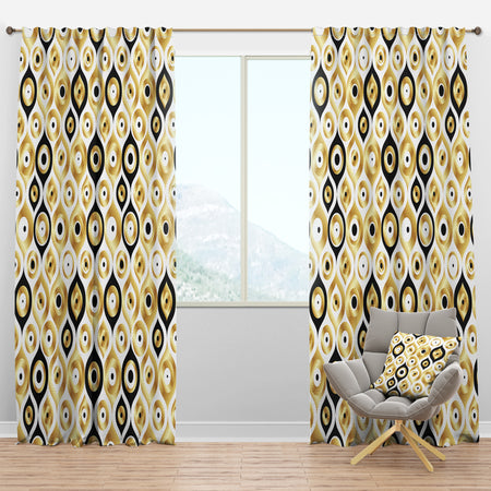Golden Art Deco Metallic Luxury Geometrics - Mid-Century Modern Curtain Panels