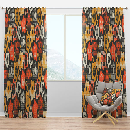 Retro Floral Pattern VII - Mid-Century Modern Curtain Panels