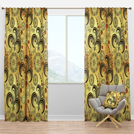 Golden Luxury Pattern I - Mid-Century Modern Curtain Panels