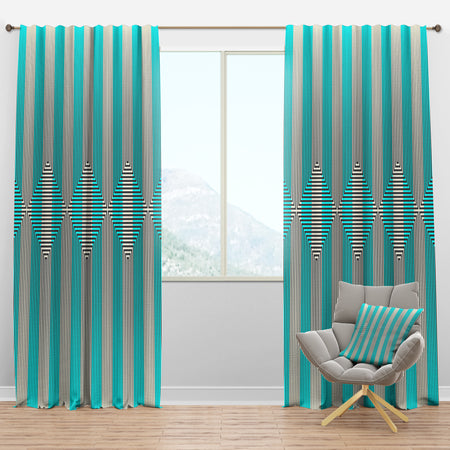 Light Blue Striped Pattern - Mid-Century Modern Curtain Panels