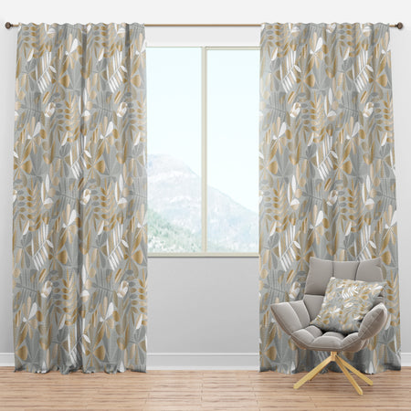 Golden Tropical Pattern VIII - Mid-Century Modern Curtain Panels