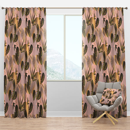 Golden Foliage III - Mid-Century Modern Curtain Panels