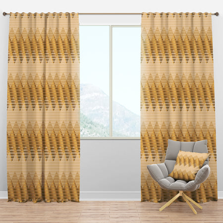 Golden Triangular Wavess I - Mid-Century Modern Curtain Panels