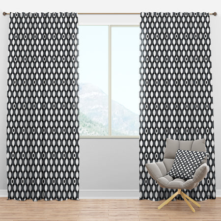 Monochrome Geometric Pattern XIV - Mid-Century Modern Curtain Panels
