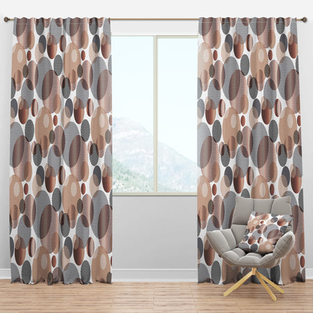 Circular Abstract Retro Geometric XIII - Mid-Century Modern Curtain Panels