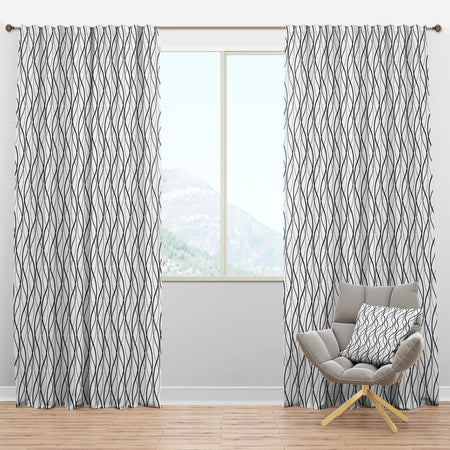 Retro Geometrical Abstract Minimal Pattern X - Mid-Century Modern Curtain Panels