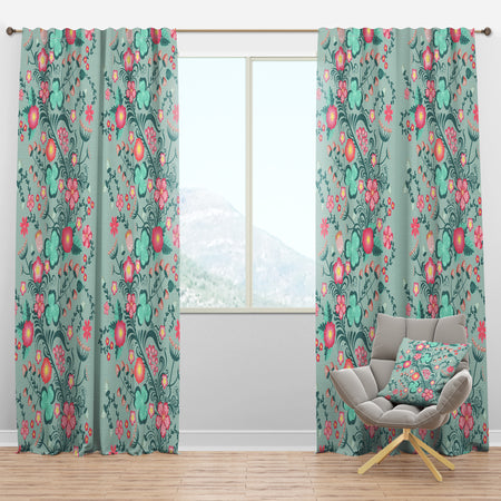 Spring floral pattern in soft pastel colors - Mid-Century Modern Curtain Panels