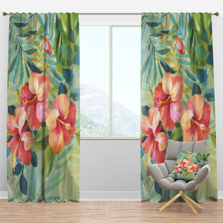 Hibiscus Garden III - Traditional Curtain Panels