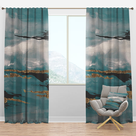 Glam Teal Watercolor I - Modern & Contemporary Curtain Panels