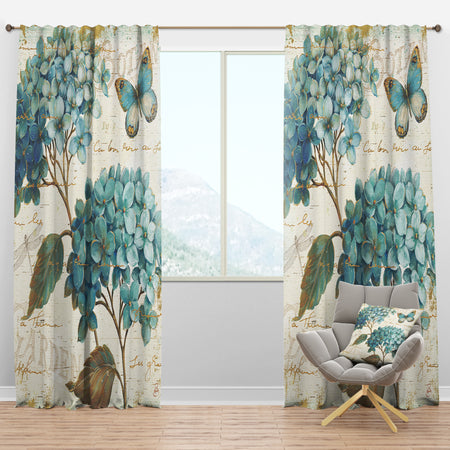 butterfly Blue Garden I - Farmhouse Curtain Panels