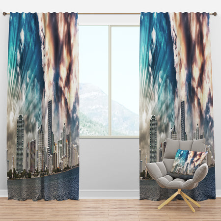 Miami Skyline with Clouds - Cityscape Photo Curtain Panels