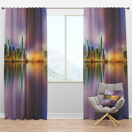 Hong Kong Panorama at Twilight - Cityscape Photo Curtain Panels