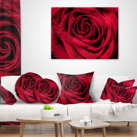 Red Rose Petals with Rain Droplets - Floral Throw Pillow