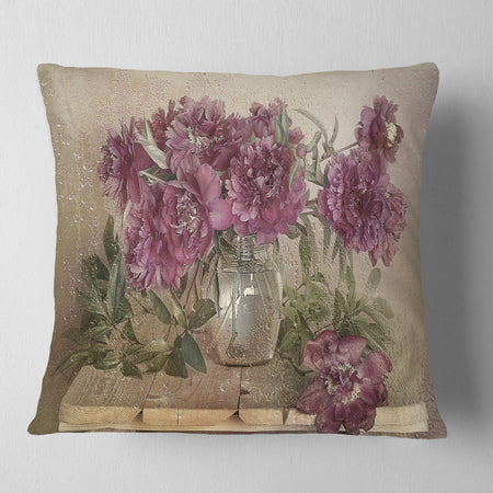 Bouquet of Pink Peonies - Floral Throw Pillow
