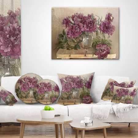 Bouquet of Pink Peonies - Floral Throw Pillow