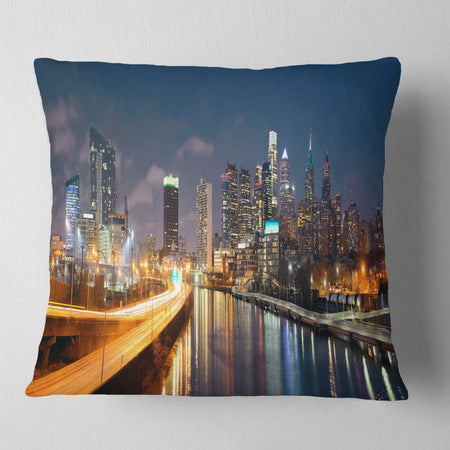 Philadelphia Skyline at Night - Cityscape Throw Pillow