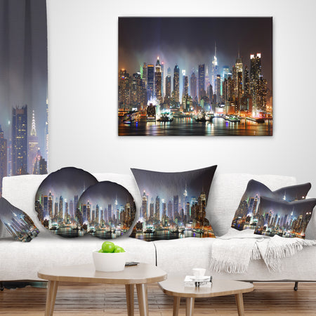 New York Times Square in Blue Light - Cityscape Throw Pillow