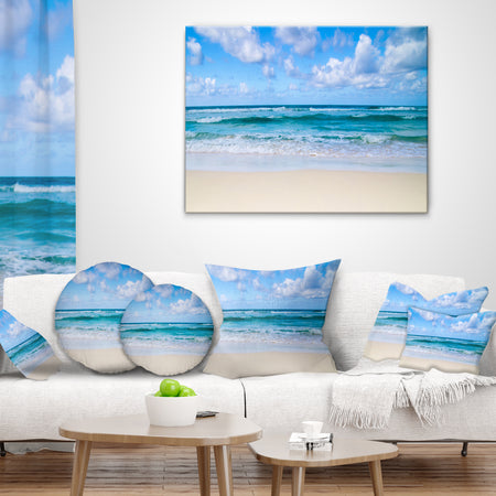 Serene Blue Tropical Beach - Seashore Throw Pillow