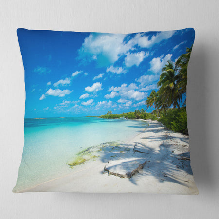 Tropical Beach with Palm Shadows - Seashore Throw Pillow