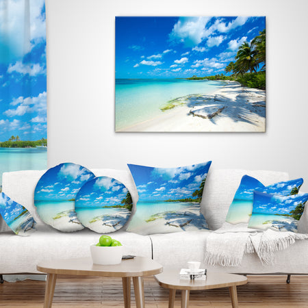 Tropical Beach with Palm Shadows - Seashore Throw Pillow