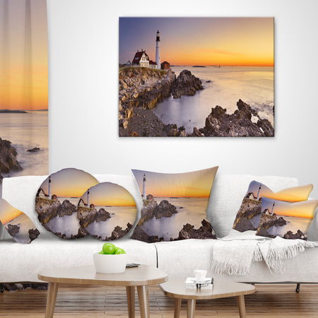 Portland Head Lighthouse Maine - Modern Seascape Throw Pillow