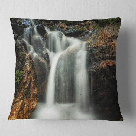 Slow Motion Waterfall on Rocks - Landscape Printed Throw Pillow