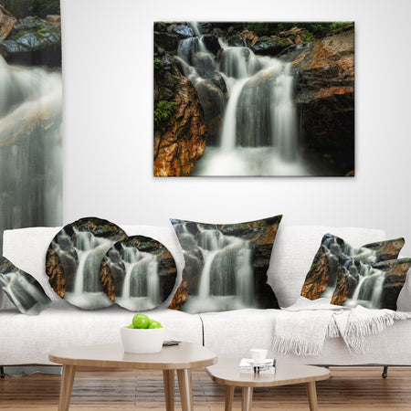 Slow Motion Waterfall on Rocks - Landscape Printed Throw Pillow
