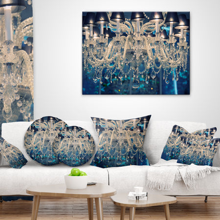 Blue Vintage Crystal Chandelier - Flower Throw Pillow