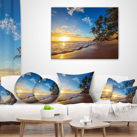 Paradise Tropical Island Beach Sunrise - Seashore Throw Pillow