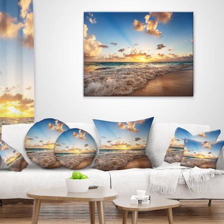 Sunrise on Beach of Caribbean Sea - Seashore Throw Pillow
