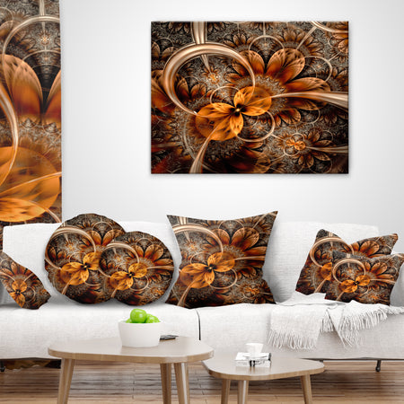 Dark Orange Fractal Flower - Abstract Throw Pillow
