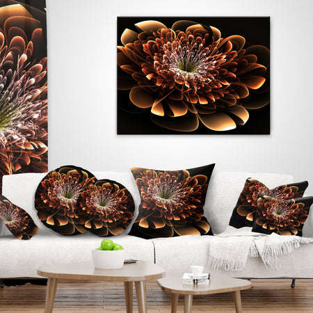 Brown Fractal Flower - Modern Floral Throw Pillow