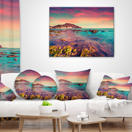 Giallonardo Beach Colorful Sunset - Seashore Photo Throw Pillow