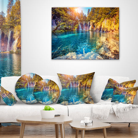 Turquoise Water and Sunny Beams - Landscape Photography Throw Pillow