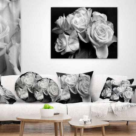 Bunch of Roses Black and White - Floral Throw Pillow