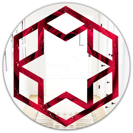 Red Rose Petals with Rain Droplets - Modern Round or Oval Wall Mirror - Hexagon Star