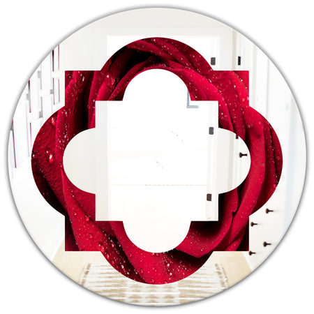Red Rose Petals with Rain Droplets - Modern Round or Oval Wall Mirror - Quatrefoil