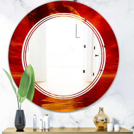 Golden Sun Sinking in Red Waters - Modern Round or Oval Wall Mirror - Triple C
