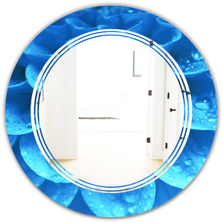 Large Light Blue Flower and Petals - Modern Round or Oval Wall Mirror - Triple C