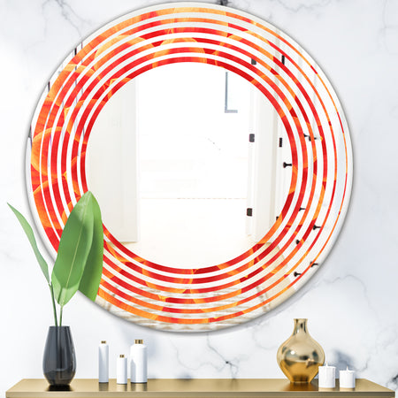 Abstract Orange Flower Design - Modern Round or Oval Wall Mirror - Wave