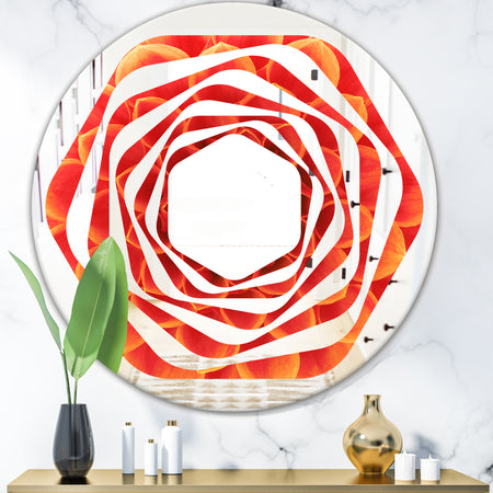 Abstract Orange Flower Design - Modern Round or Oval Wall Mirror - Whirl
