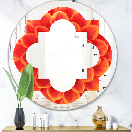 Abstract Orange Flower Design - Modern Round or Oval Wall Mirror - Quatrefoil