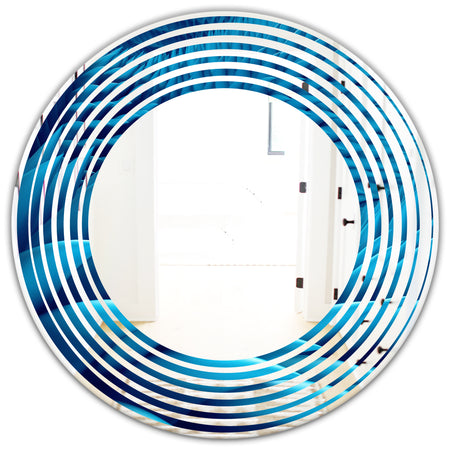 Abstract Blue Wavy - Modern Round or Oval Wall Mirror - Wave